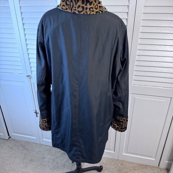 DENNIS BASSO PLUS SIZE 2X REVERSIBLE LEOPARD PLUSH & BLACK TRENCH COAT MOB WIFE - Picture 6 of 12